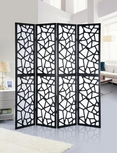 Miniatura 10 de Roundhill Furniture Aurra - Divisor de habitación de madera de 4 paneles, pantalla de división portátil plegable, pantalla negra con marco negro