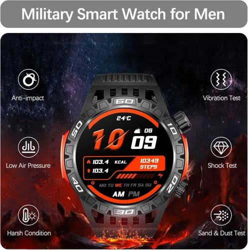Miniatura 4 de Military Smart Watch for Men 1.46" Outdoor Tactical Sports Smartwatch with Answer/Make Call,Fitness Watch,Blood Oxygen,Heart Rate and Sleep Monitor