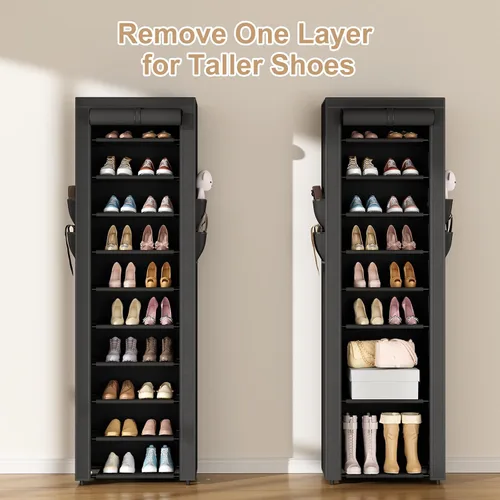 Miniatura 6 de ROJASOP Zapatero con cubiertas, organizador de zapatos grande de 10 niveles, almacenamiento alto para 20-22 pares de zapatos y botas, organizador