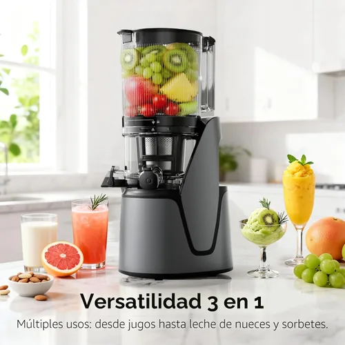 Miniatura 2 de EanOruus Máquinas exprimidoras 3 en 1 de prensa en frío con canal extra grande de 6.5 pulgadas, gran capacidad de 100 onzas, motor de CA, hace jugo