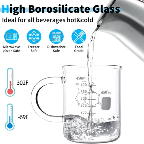 Miniatura 3 de Taza de vaso de cafeína, taza de café de química de 16 onzas, vaso de borosilicato, vaso graduado medidor, 15.2 fl oz