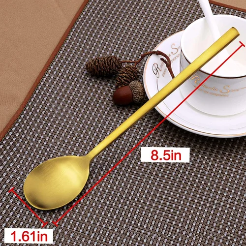 Miniatura 3 de Cucharas coreanas – Juego de 8 piezas de acero inoxidable, 8.5 pulgadas, doradas con asas largas, cucharas de cocina asiáticas para el hogar, cocina