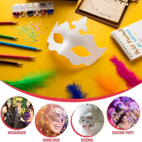 Miniatura 3 de Máscaras blancas para mascarada, 16 máscaras en blanco sin pintar en 8 estilos para Mardi Gras, Pascua, Halloween, cosplay, suministros de fiesta