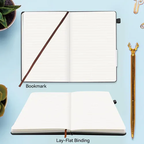 Miniatura 5 de Cuaderno de diario rayado, 200 páginas, cuadernos de tapa dura de cuero, A5 con rayas universitarias gruesas y clásicas con bucle para bolígrafo