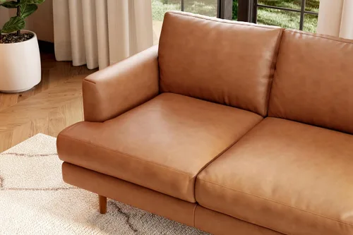 Miniatura 5 de Valencia Grosseto Sofá de Cuero Completo de 3 Plazas Marrón Coñac Tostado de 87" Sofá de Cuero Nappa Italiano de Mediados de Siglo para Muebles
