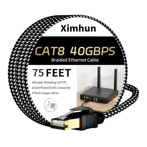 Miniatura 20 de Cable Ethernet Cat 8 de 10 pies, Cable de Internet Trenzado de Alta Velocidad Cable de Red con Conector RJ45 40Gbps 2000Mhz Cable LAN de Servicio