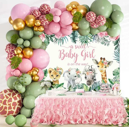 Miniatura 3 de Telón de fondo de safari para baby shower, decoración de fiesta de animales de safari en la selva para bebé, fondo de fotografía vegetal, 5 x 3 pies