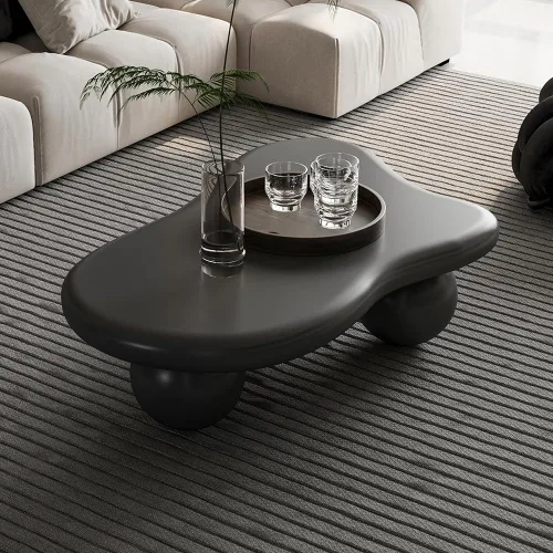 Miniatura 4 de Mesa de café irregular de 40" en forma de nube asimétrica Mesa de té de centro bajo con 3 patas esféricas para sala de estar, oficina, apartamento