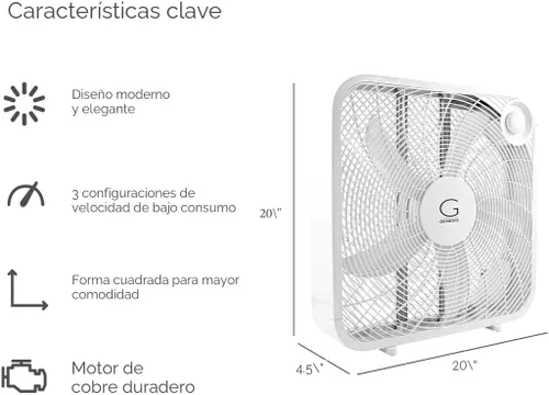 Miniatura 5 de Genesis Ventilador de caja de 20 pulgadas, 3 ajustes, tecnología de refrigeración máxima, asa de transporte, blanco (G20BOX-WHT)