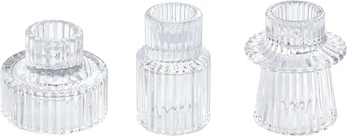 Miniatura 28 de Vixdonos Juego de 3 portavelas de cristal rosa para velas cónicas, velas de pilar y velas de candelita