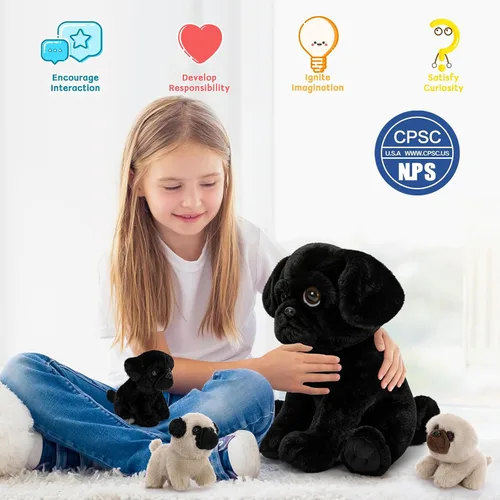 Miniatura 5 de MorisMos Pug Stuffed Animal with Babies Inside, 14" Mommy Stuffed Pug with 3 Baby Puppies, 4Pcs Interactive Soft Cuddly Dog for Kids, Dog Lovers