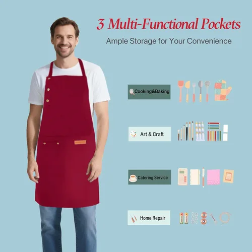Miniatura 5 de Delantal de cocina para mujer y hombre, resistente al agua, para artista, barista, hornear, manualidades, catering, trabajo, con babero y grandes