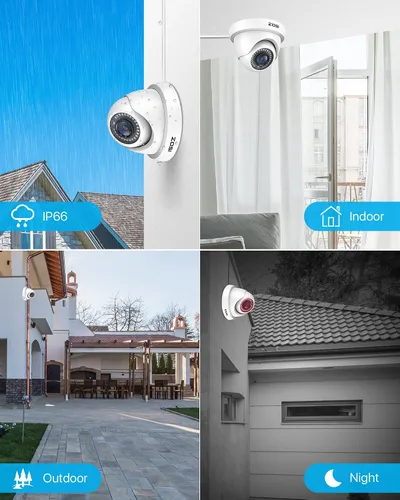 Miniatura 3 de ZOSI Paquete de 4 cámaras de seguridad 1080P de 2.0MP impermeables para interiores y exteriores de 80 pies CCTV noche de día, cámaras de vigilancia