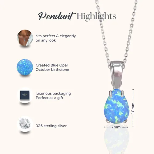 Miniatura 6 de 925 Sterling Silver Gemstone Necklace – Birthstone Jewelry for Women – Minimalist Silver Chain with Gemstone Teardrop Pendant – Elegant Gift for