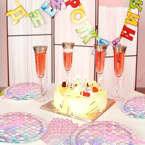 Miniatura 7 de Dixutzi 96 piezas de decoración de fiesta de cumpleaños de sirena, suministros de fiesta de sirena que incluyen plato de papel, servilleta