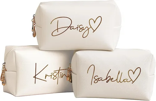 Miniatura 9 de DayOfShe Regalos de despedida de soltera, bolsa de maquillaje personalizada con nombre y flor de nacimiento como regalo de dama de honor, bolsa