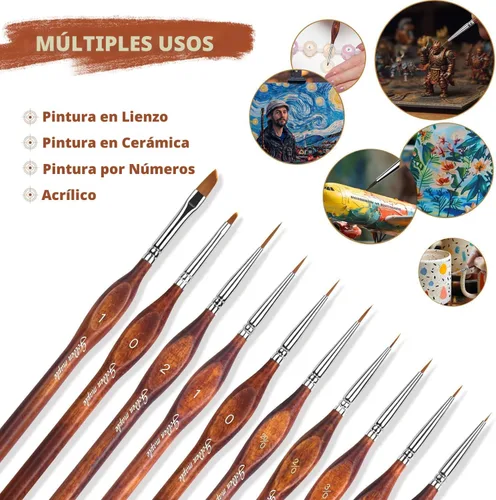 Miniatura 4 de Golden Maple Pinceles de pintura de modelo en miniatura, 10 piezas, juego de pinceles de pintura de microdetalle, pequeños pinceles de detalles