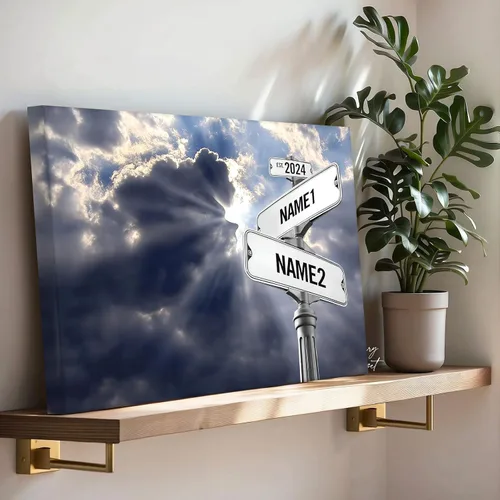 Miniatura 58 de Impresiones en lienzo personalizadas: letrero de calle Crossroads para parejas, arte de pared, nombres y fechas, regalo personalizado, impresión