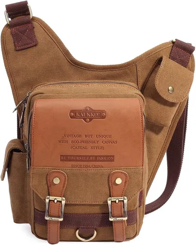 Miniatura 22 de Bolso de mensajero de lona vintage para hombre, bolso de mensajero de retazos de cuero en el pecho 3-3-ejército Verde
