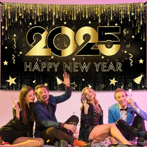 Miniatura 3 de KatchOn, Cartel de feliz año nuevo extra grande – 72 x 44 pulgadas Fondo de Año Nuevo 2025 para decoraciones de Año Nuevo 2025 Cartel de Año