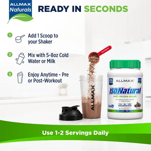 Miniatura 6 de ALLMAX ISONATURAL - Polvo aislado de proteína de suero de leche, 0.95 oz de proteína por cucharada, sin azúcar, cero grasa, 99% sin lactosa, sin