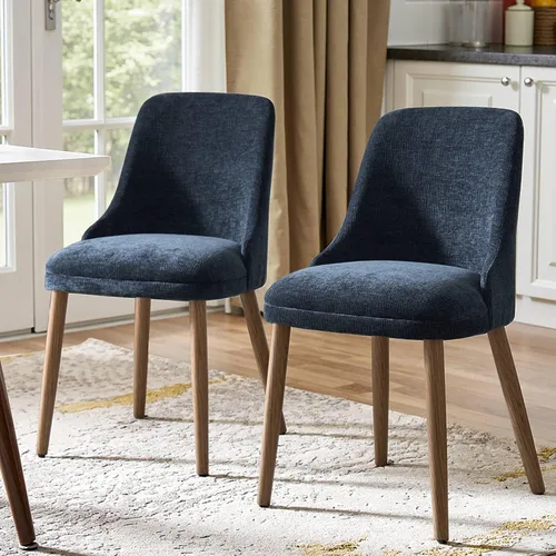 Miniatura 8 de HULALA HOME Juego de 2 sillas de comedor tapizadas de tela azul marino con patas de madera maciza, respaldo acolchado, sillas decorativas modernas