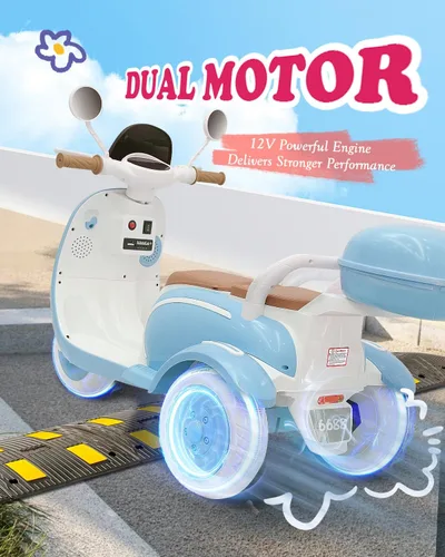 Miniatura 2 de Motocicleta eléctrica de 12 V para niños de 2 plazas con control remoto, moto eléctrica con caja de almacenamiento, música, luz LED, bocina, motor