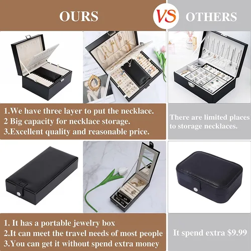 Miniatura 6 de KUDASUY Caja organizadora de joyas para mujer, niña, novia, esposa, caja de almacenamiento de joyas de gran capacidad para collar, aretes, pulseras