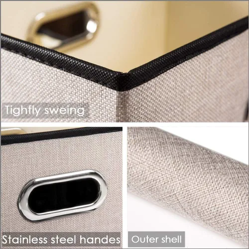 Miniatura 4 de PRANDOM Contenedor de almacenamiento plegable con tapa [1 unidad] Caja de almacenamiento decorativa de tela de lino, cesta organizadora con asas