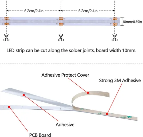 Miniatura 2 de GOMING Tira de luz LED COB RGB de 24 V, 32.8 pies, 576 LEDs/M, flexible, alto brillo, 14 W/M, brillo uniforme IP20, sin impermeable, cinta de luces