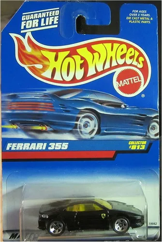 Hot Wheels Mattel serie 1997, Coche de metal fundido a escala 1:64 n.° 813 - negro, exótico, deportivo, coupé, Ferrari 355