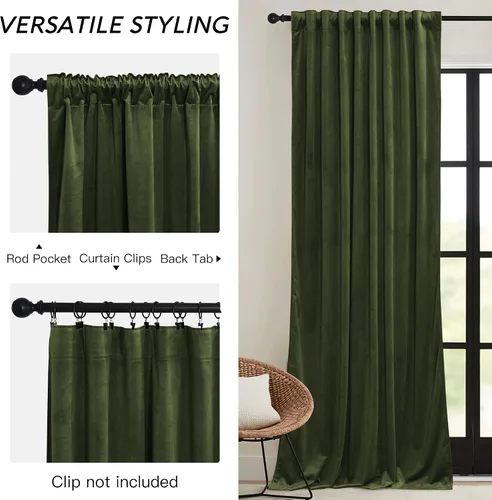 Miniatura 5 de RYB HOME Cortinas de terciopelo verde oliva de 90 pulgadas de largo, para oscurecer la habitación, tratamiento de ventana de lujo, cortinas