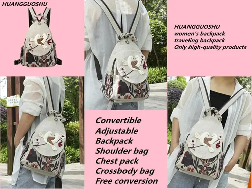 Miniatura 103 de HUANGGUOSHU Mochila de algodón tejida de algodón bohemio con bordado de lona estilo bohemio con múltiples bolsillos retro linda mochila cartera
