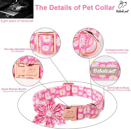 Miniatura 4 de Daisy - Collar de perro con corbatín de flores, suave y cómodo, collar de perro de algodón ajustable duradero para perros pequeños, medianos