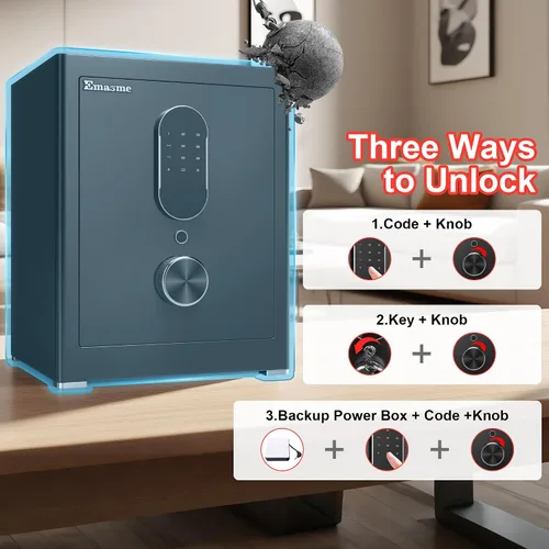 Miniatura 4 de Caja fuerte, caja fuerte para dinero con bolsa impermeable ignífuga, cajas fuertes de tamaño mediano con teclado digital, sistema de alarma doble