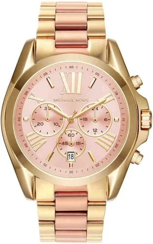 Michael Kors Reloj Ladies Mini Bradshaw 36mm Tamaño de Caja Cuarzo Movimiento Cronógrafo Pulsera de Acero Inoxidable Tono dorado/rubor