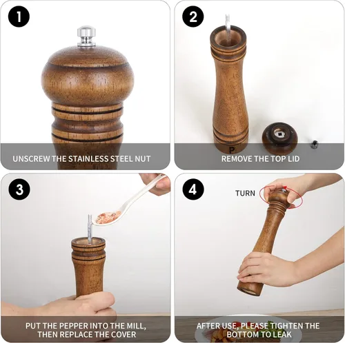 Miniatura 4 de XWXO Juego de 2 molinillo de pimienta de madera, molinillo de sal y pimienta de 10 pulgadas, molinillo de pimienta, salero con rotor de cerámica