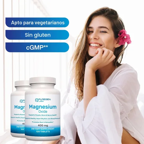 Miniatura 6 de Suplemento de magnesio de 400 mg [alta potencia] – Óxido de magnesio para apoyo inmunológico, recuperación muscular, calambres en las piernas