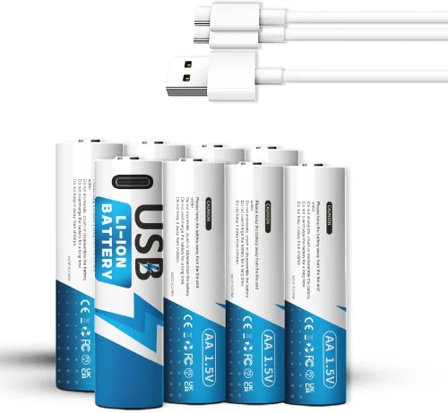 Miniatura 7 de Paquete de 4 baterías recargables de litio AA, carga rápida USB-C de alta capacidad de 1.5 V 2600 mWh, baterías de litio con cable de carga tipo C