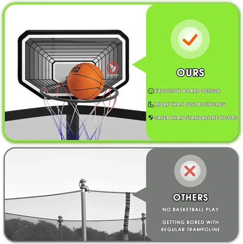 Miniatura 6 de LHX Trampolín de 8, 10, 12, 14, 15, 16 pies, para exteriores, 1500 libras con aro de baloncesto, trampolín grande y resistente para niños y adultos