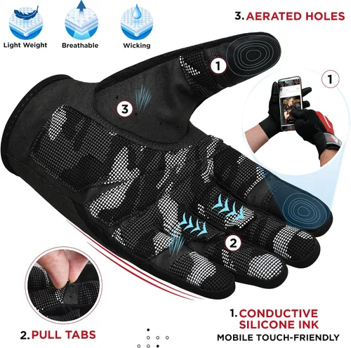 Miniatura 5 de Guantes de levantamiento de peso RDX con soporte para muñecas - Pantalla táctil de dedo completo para gimnasio, transpirables, antideslizantes