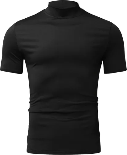 Miniatura 2 de Camisetas de manga corta para hombre, cuello alto, básicas, ajustadas, sin botones, camisetas de algodón elástico