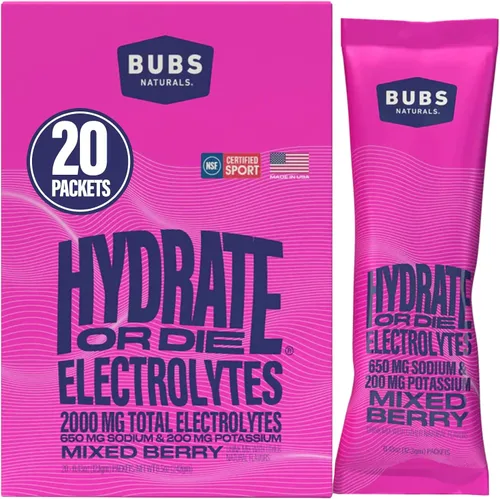 BUBS Naturals - Paquetes de polvo de electrolitos hidratados o troquelados para una rápida absorción | Polvo de electrolito premium de 2000 mg |