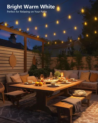 Miniatura 7 de Brightown Guirnalda de luces solares de 37 pies para exteriores, impermeable, con control remoto, 10+1 bombillas LED inastillables, regulables