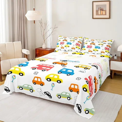 Miniatura 2 de Juego de sábanas de coche de dibujos animados para niños, niños, adolescentes, decoración de dormitorio, sábanas de taxi autobús con sábana bajera