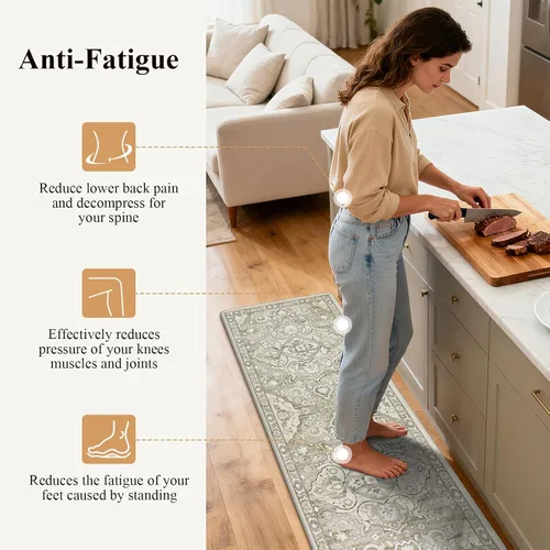 Miniatura 3 de Ileading Juegos de Alfombras de Cocina Anti Fatiga de 2 Piezas Tapetes de Cocina Acolchados para Piso Impermeables Juego de Tapetes de Cocina