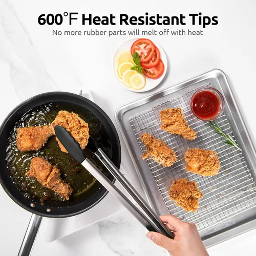 Miniatura 3 de Pinzas de cocina resistentes al calor de 600ºF: U-Taste Pinzas de cocina de silicona extra largas de 16 pulgadas con puntas de goma antiadherentes