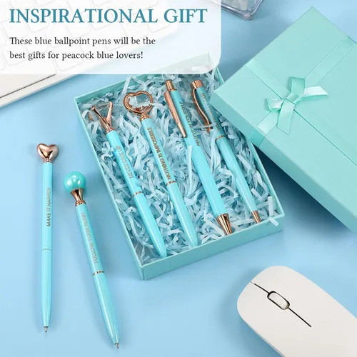 Miniatura 2 de Yeaqee Juego de 6 bolígrafos inspiradores para mujer, regalo 2026, bolígrafos de diamante con cristal, suministros de oficina motivacionales con Azul