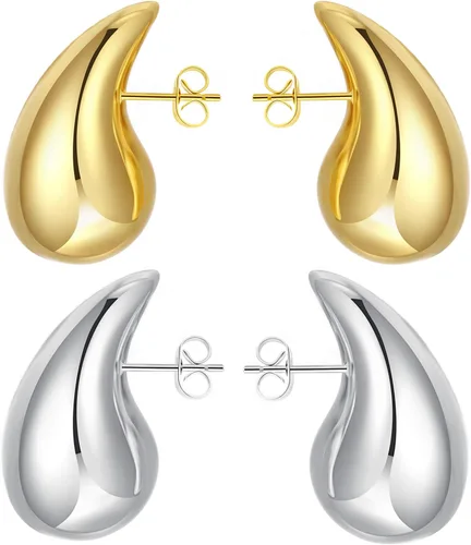 Miniatura 9 de Aretes de aro de oro gruesos para mujer, ligeros, con forma de gota de agua, aretes de aro abiertos y huecos en forma de lágrima, plata y oro
