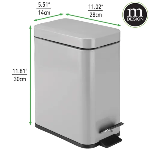 Miniatura 4 de mDesign - Cubo de basura de 1,3 galones de perfil delgado con escalón de metal, papelera, contenedor de basura, baño, tocador, dormitorio, cocina